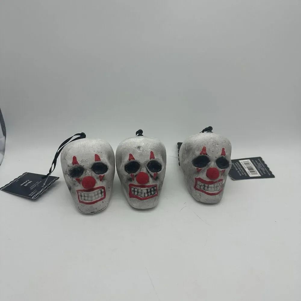 7 Pc Halloween Skull Head Ornaments Lot Creepy Clown Skeleton Decor